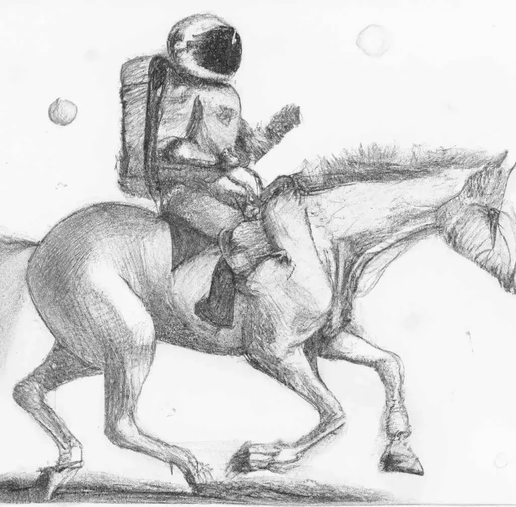 An astronaut riding a horse as a pencil drawing